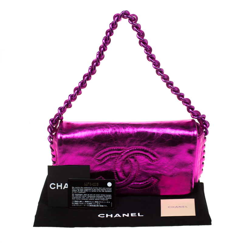 Chanel Metallic Pink Leather Modern Chain Flap Shoulder Bag