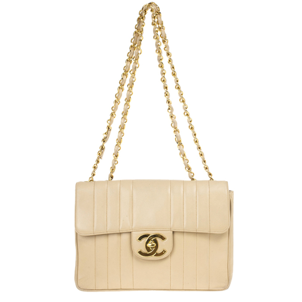 CHANEL Vintage Classic Jumbo Single Flap Vertical Lambskin Shoulder Ba