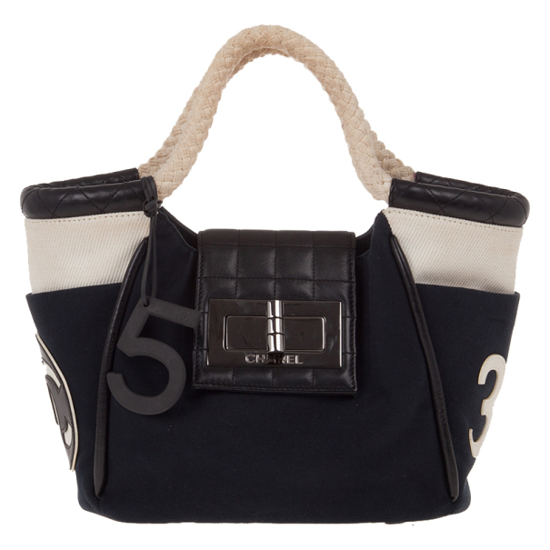Pre Owned Chanel Black Canvas Cruise Rope Cabas Tote