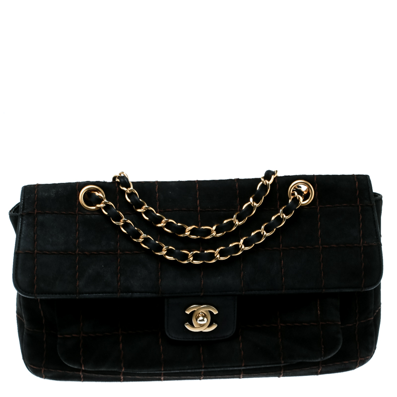 Pre Owned Chanel Black Quilted Suede Flap Shoulder Bag