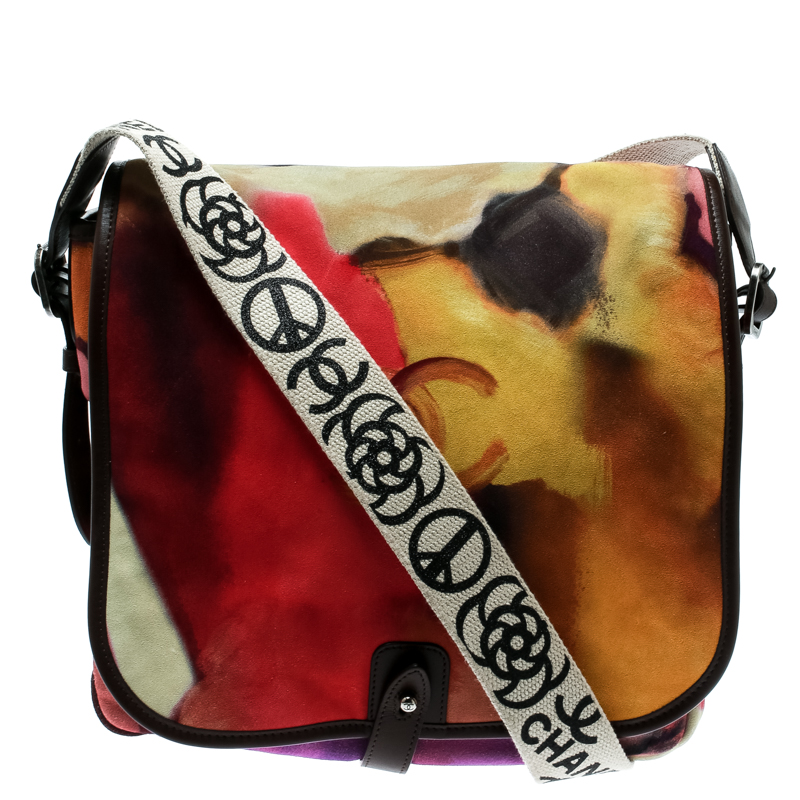Chanel Multicolor Nubuck Leather CC Flower Power Messenger Bag