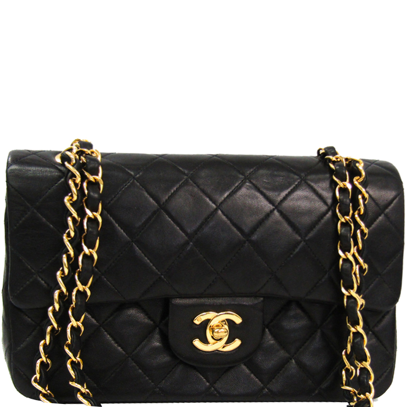 Chanel Black Quilted Leather Small Vintage Classic Double Flap Bag Chanel   TLC