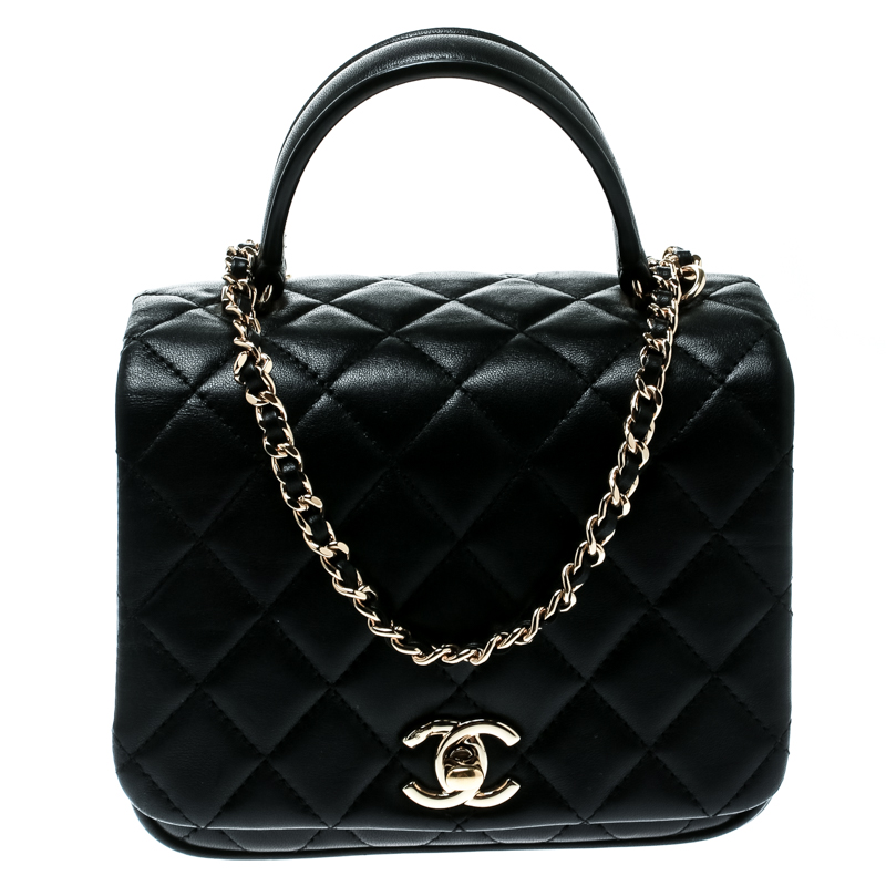 Chanel Black Quilted Leather Top Handle Bag