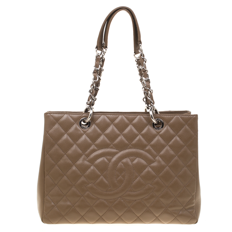 مملوكة مسبقًا Chanel Taupe Quilted Caviar Leather Grand Shopper Tote