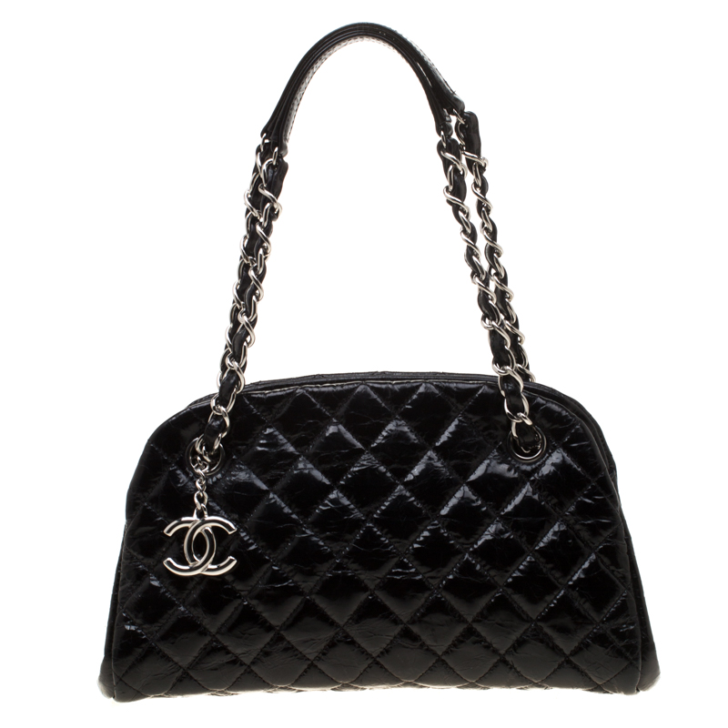 Pre Owned Chanel Black Quilted Leather Medium Mademoiselle Bowling Bag