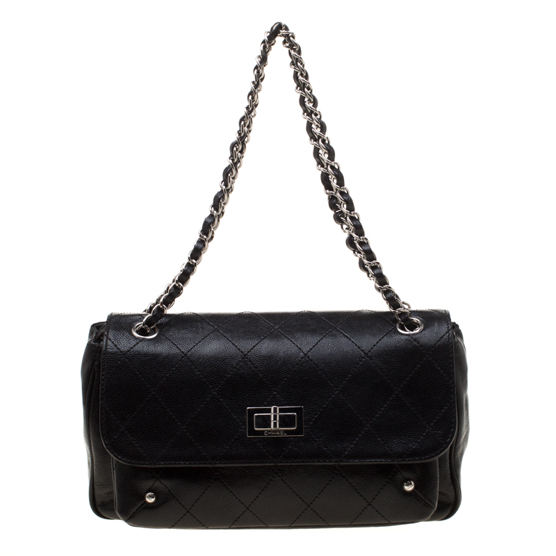 Pre Owned Chanel Black Quilted Caviar Leather Reissue Shoulder Bag