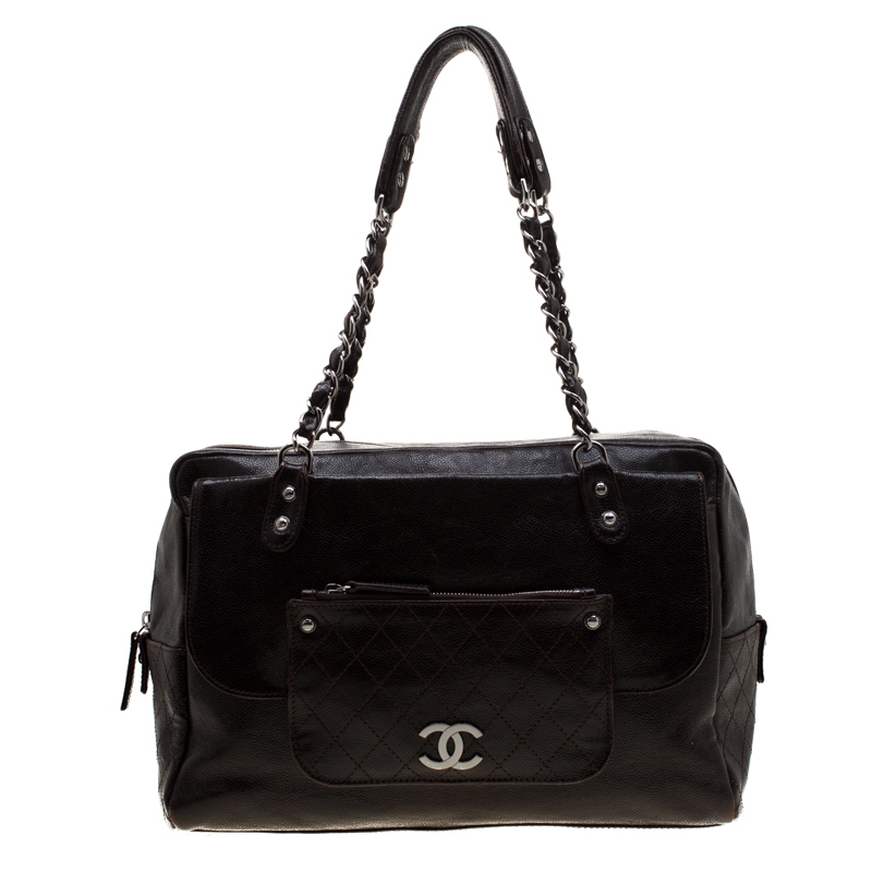 Chanel Dark Brown Leather Pocket in the City Shoulder Bag