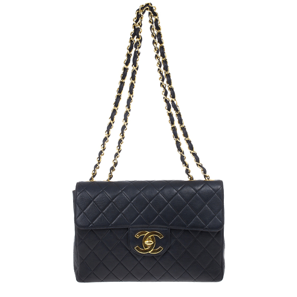 Pre Owned Chanel Navy Lambskin Classic Maxi Flap Bag