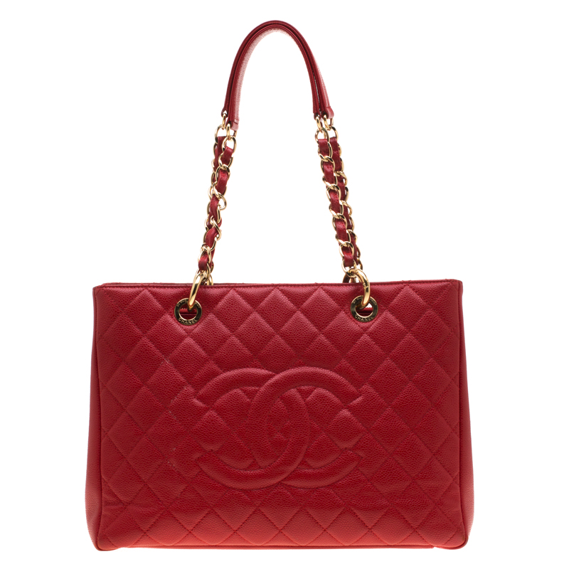 مملوكة مسبقًا Chanel Red Quilted Caviar Leather Grand Shopper Tote