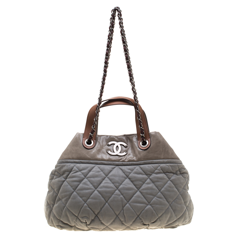 Chanel Grey Iridescent Quilted Leather In-the-Mix Large Shopping Tote Bag -  Yoogi's Closet