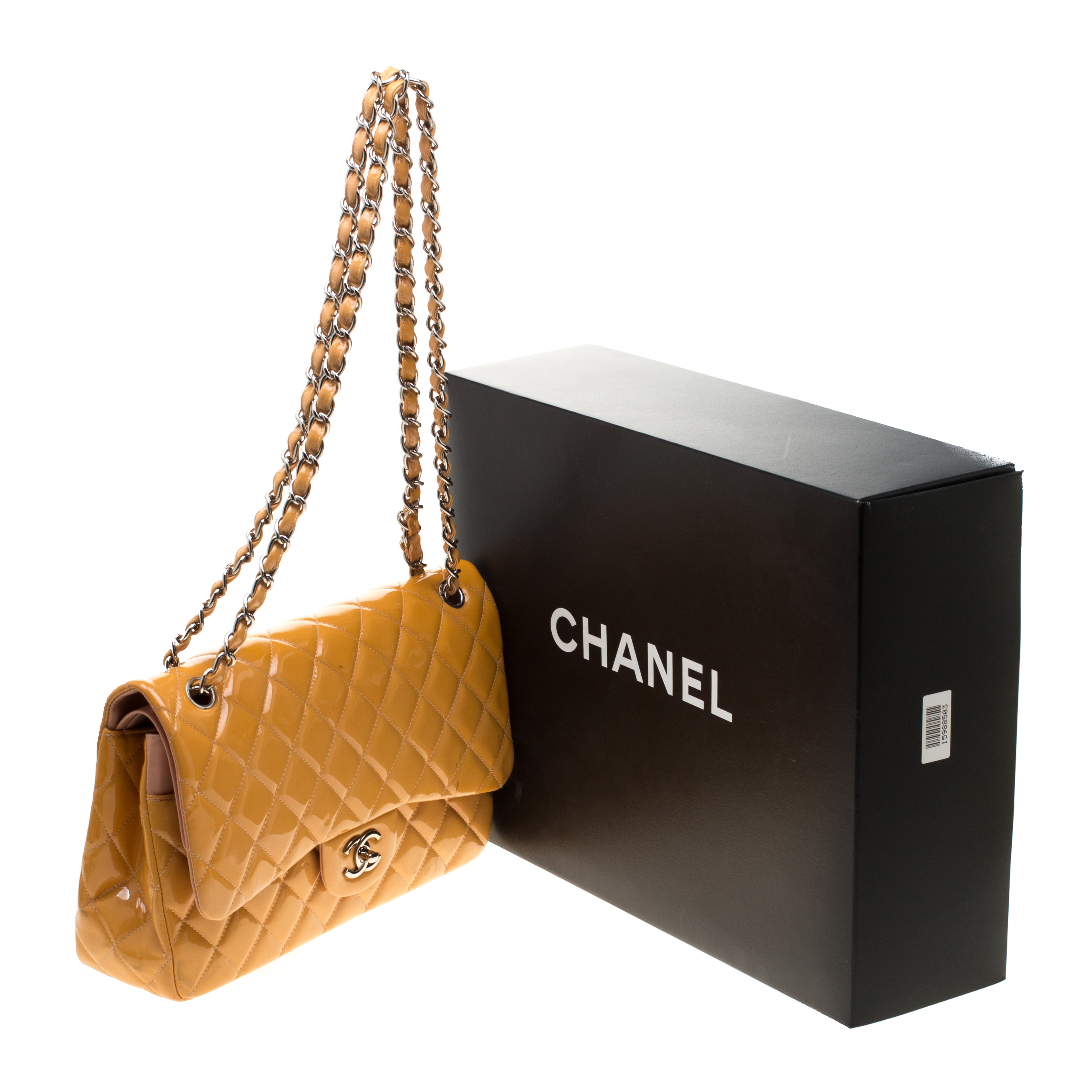Chanel Mustard Quilted Patent Leather Jumbo Classic Double Flap Bag