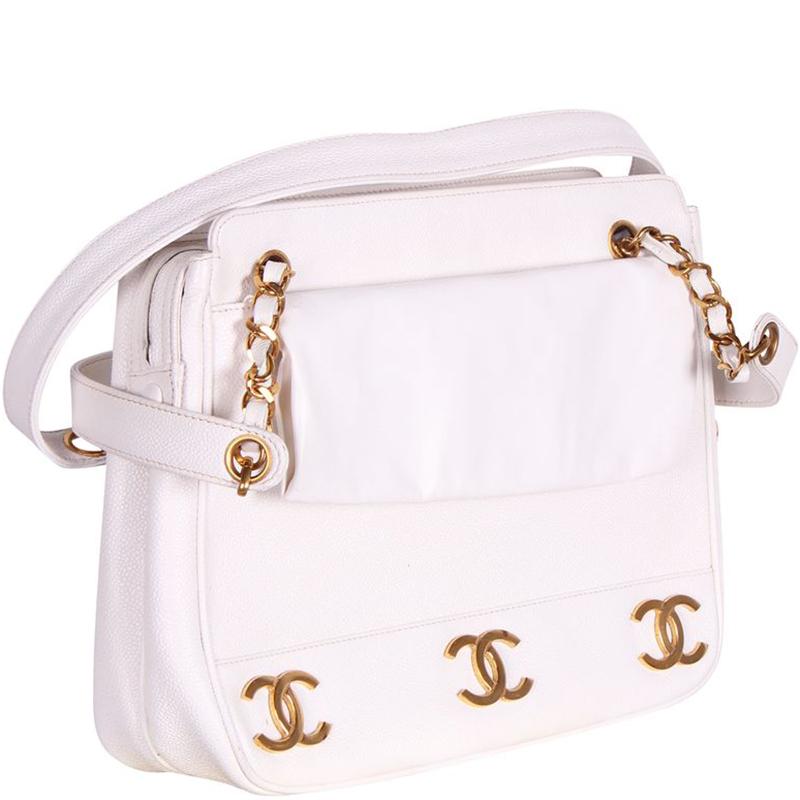 

Chanel White Cavier CC Logo Chain Shoulder Bag