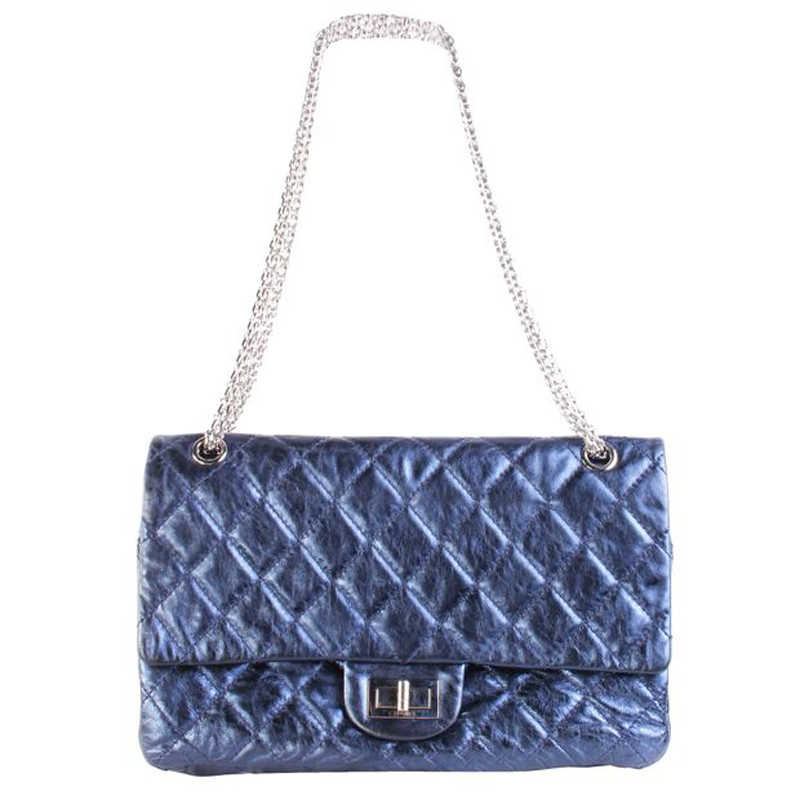 Pre-owned Metallic Navy Blue Quilted Leather Reissue 2.55 Classic Flap Bag