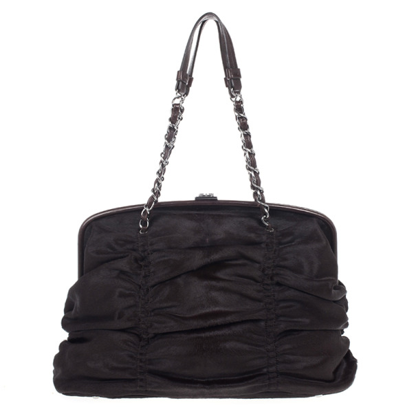 Pre Owned Chanel Dark Brown Pony Hair Sharpei Tote Bag