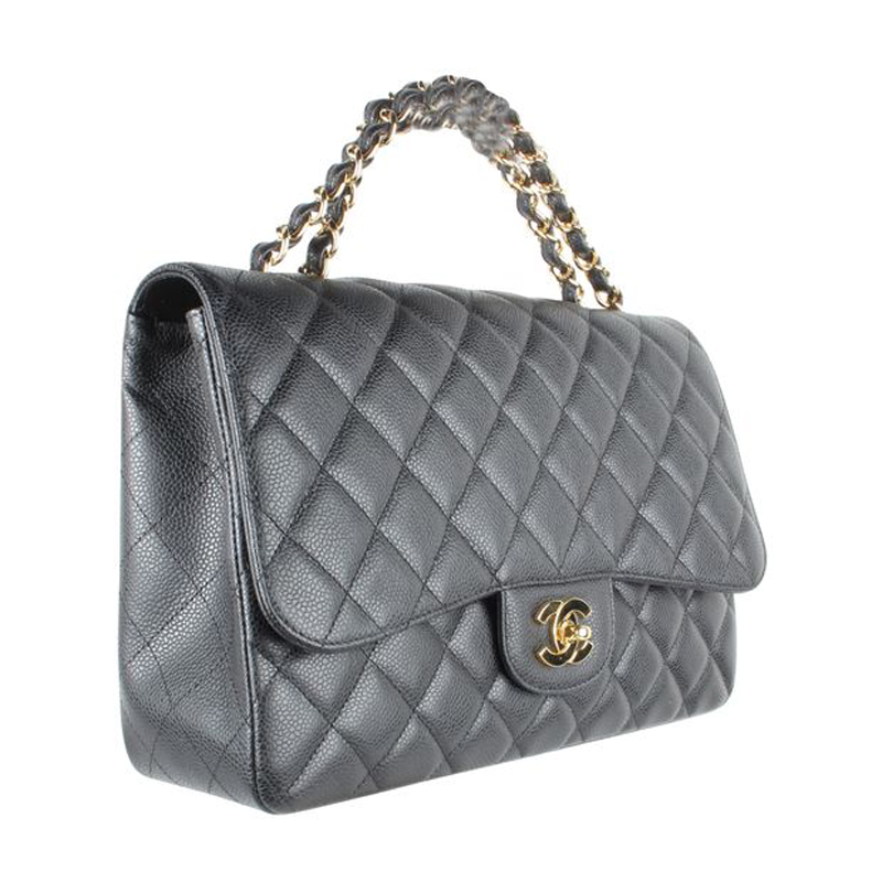 

Chanel Black Quilted Caviar Skin Leather Classic Flap Bag