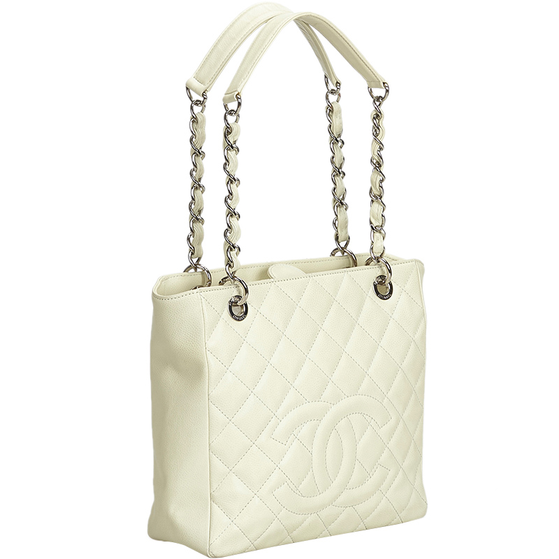 

Chanel White Quilted Caviar Petite Shopping Tote