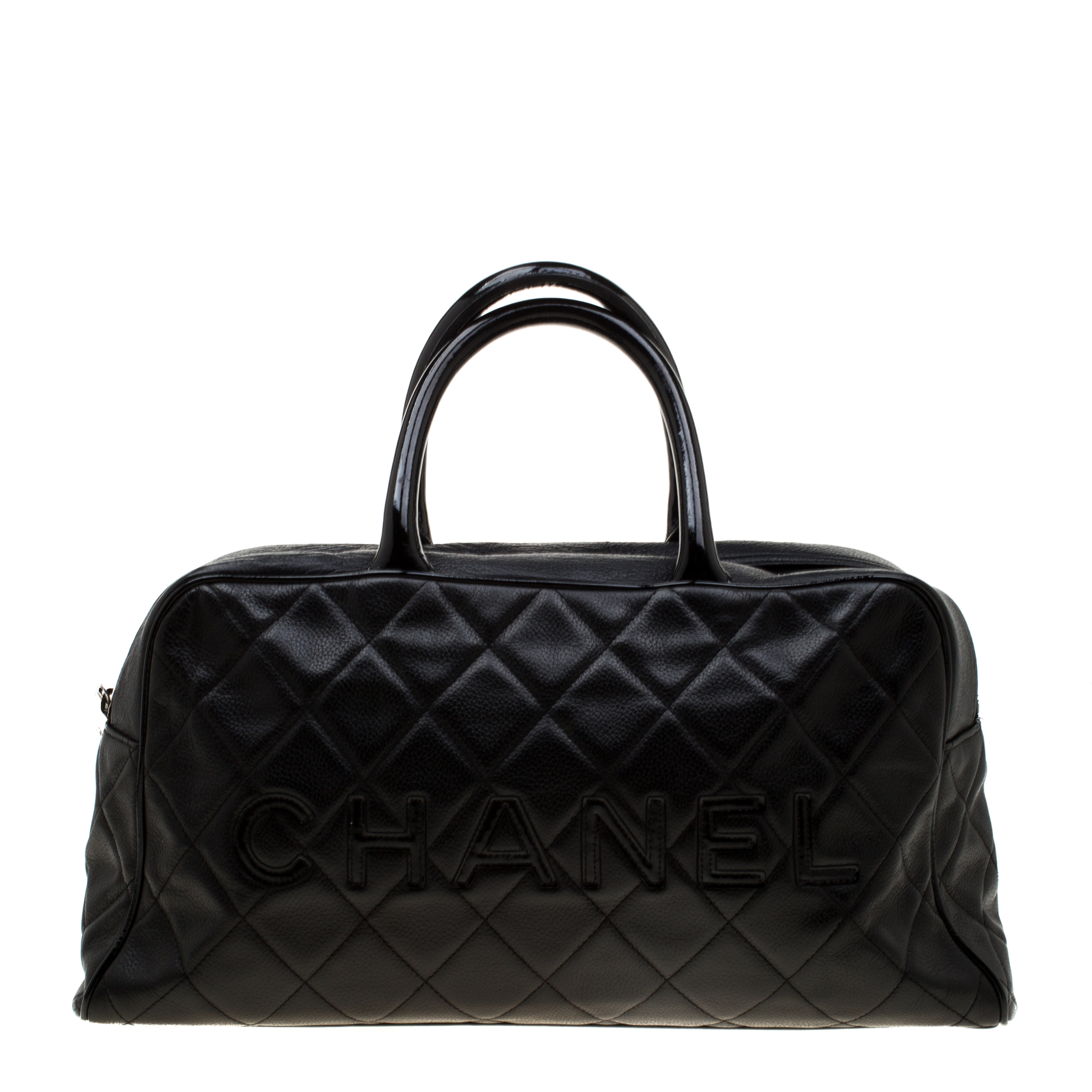 Pre Owned Chanel Black Quilted Leather Enamel Boston Bag