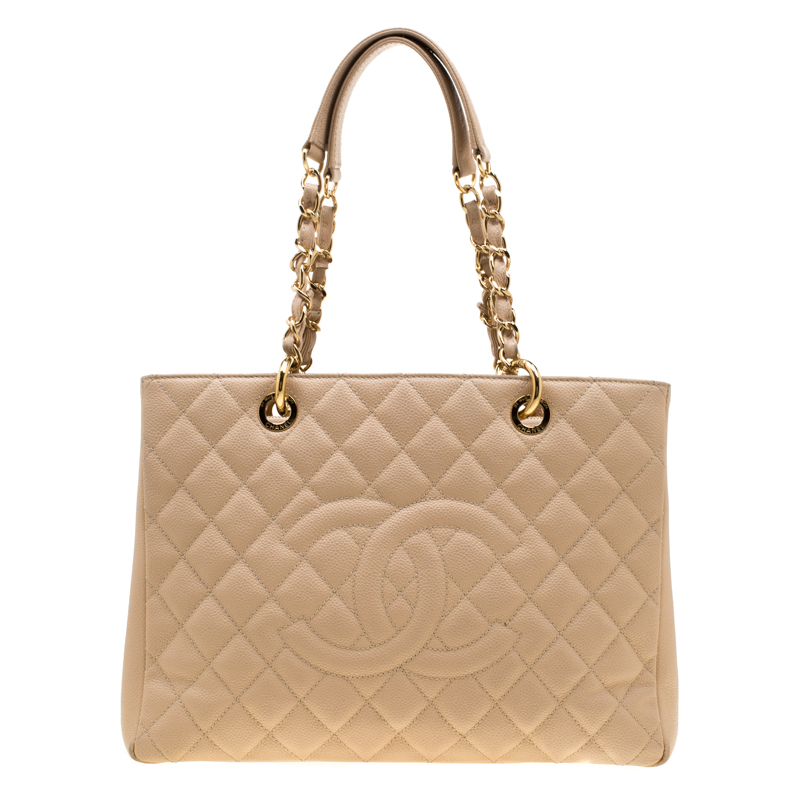 Pre Owned حقيبة يد شانيل غراند شوبينغ جلد كافيار مبطنة سوداء