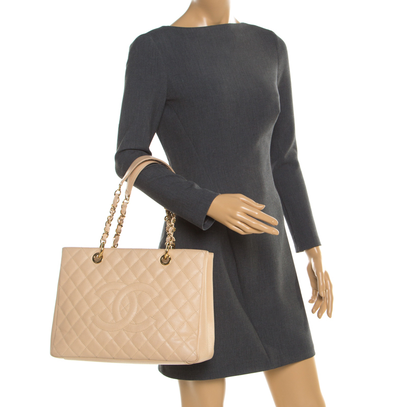 

Chanel Beige Quilted Caviar Leather Grand Shopping Tote