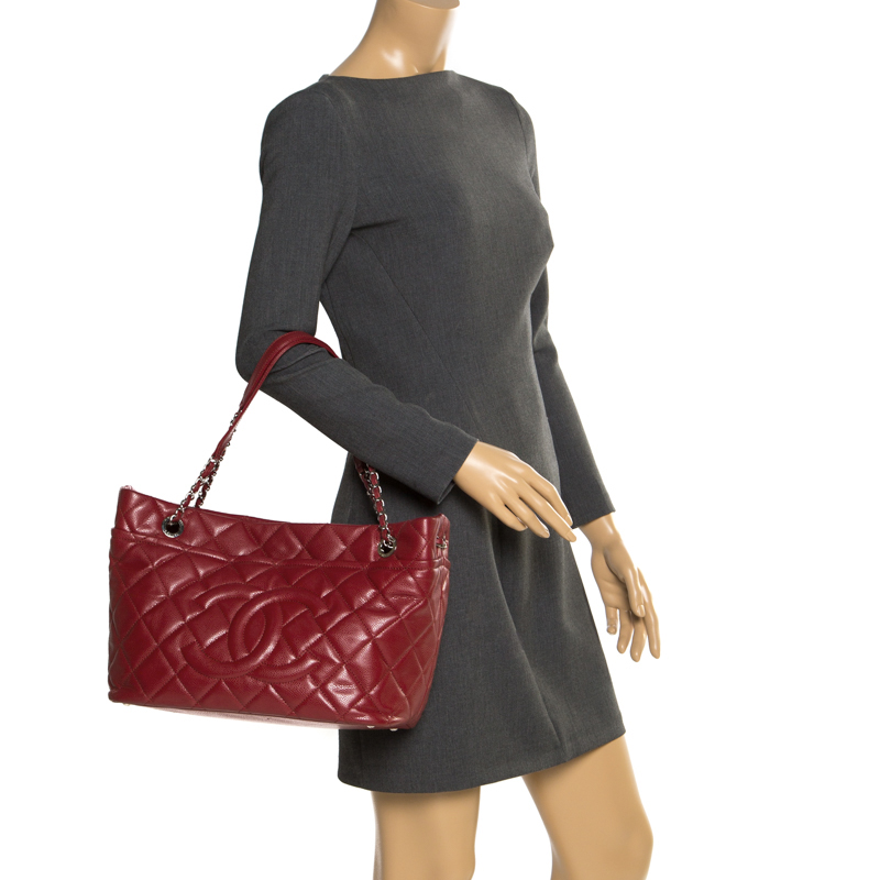

Chanel Red Quilted Leather Timeless CC Soft Tote