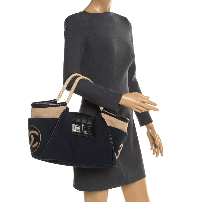 

Chanel Dark Blue/Black Cruise Rope Canvas and Leather Cabas Tote