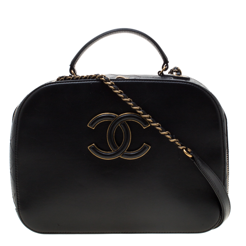 Chanel Black Quilted Leather Vanity Case Shoulder Bag