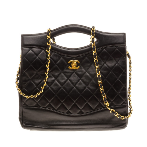 Chanel Vintage Black Quilted Leather 2 Way Shoulder Hand Bag