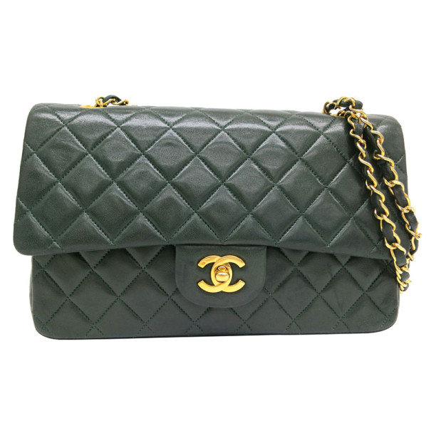 Chanel Green Lambskin Medium Flap Bag