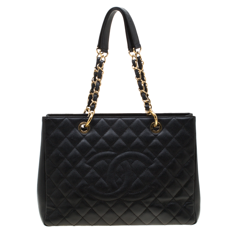 مملوكة مسبقًا حقيبة شانيل غراند شوبر جلد أسود مبطن 