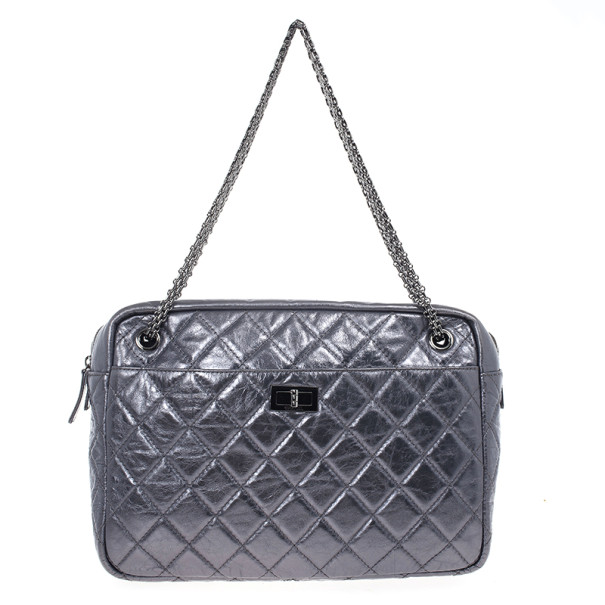 Pre Owned Chanel Silver Metallic Quilted Calfskin Large Reissue Camera Bag
