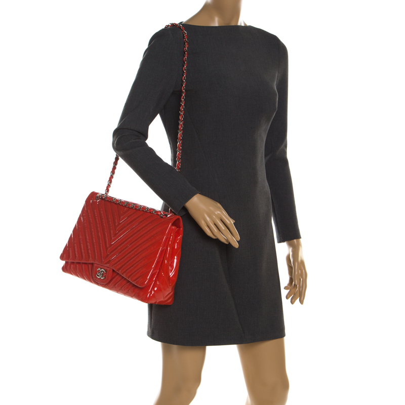 

Chanel Orange Patent Leather Maxi Classic Single Flap Bag