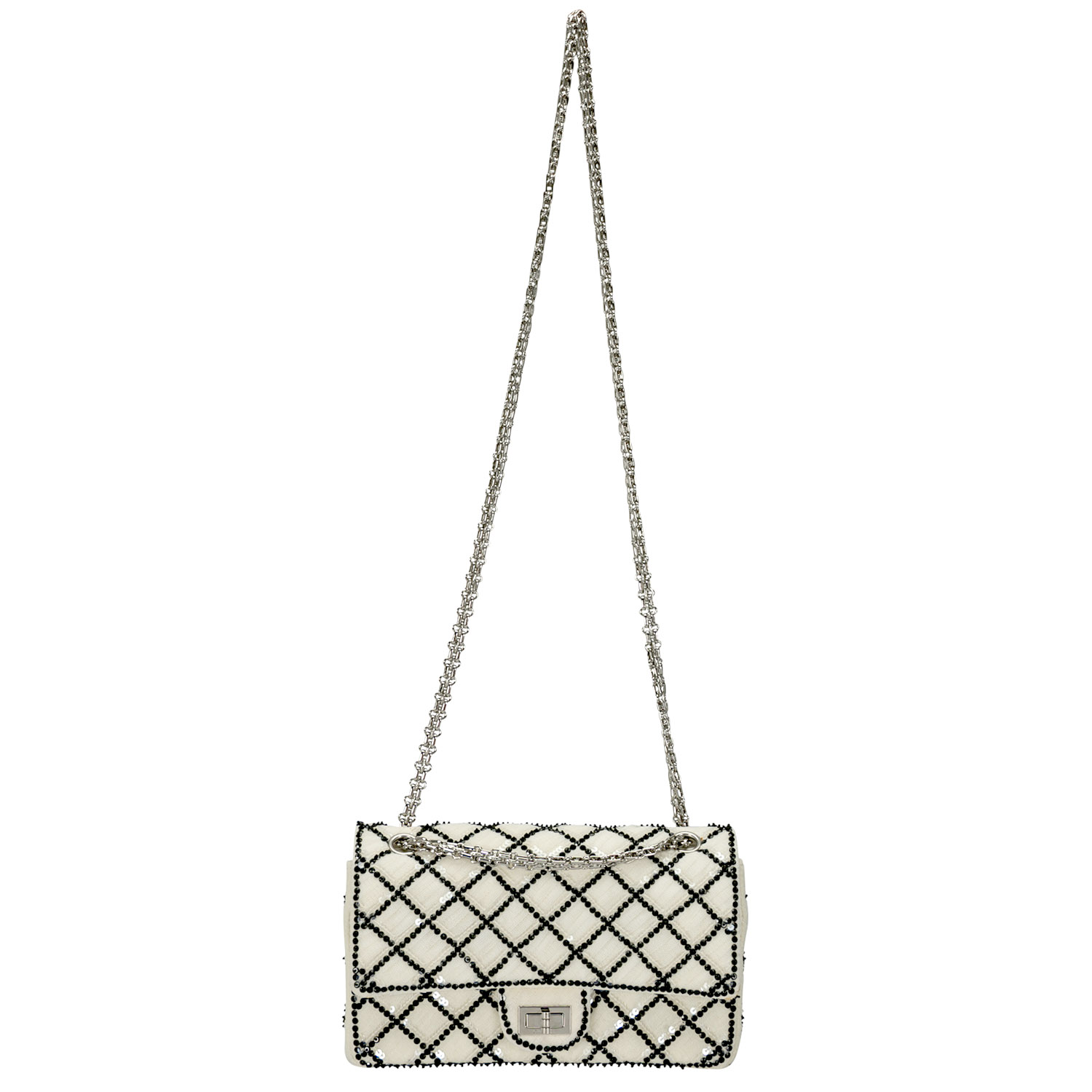 

Chanel White/Black Sequinned Mesh Limited Edition 2.55 Reissue Flap Bag