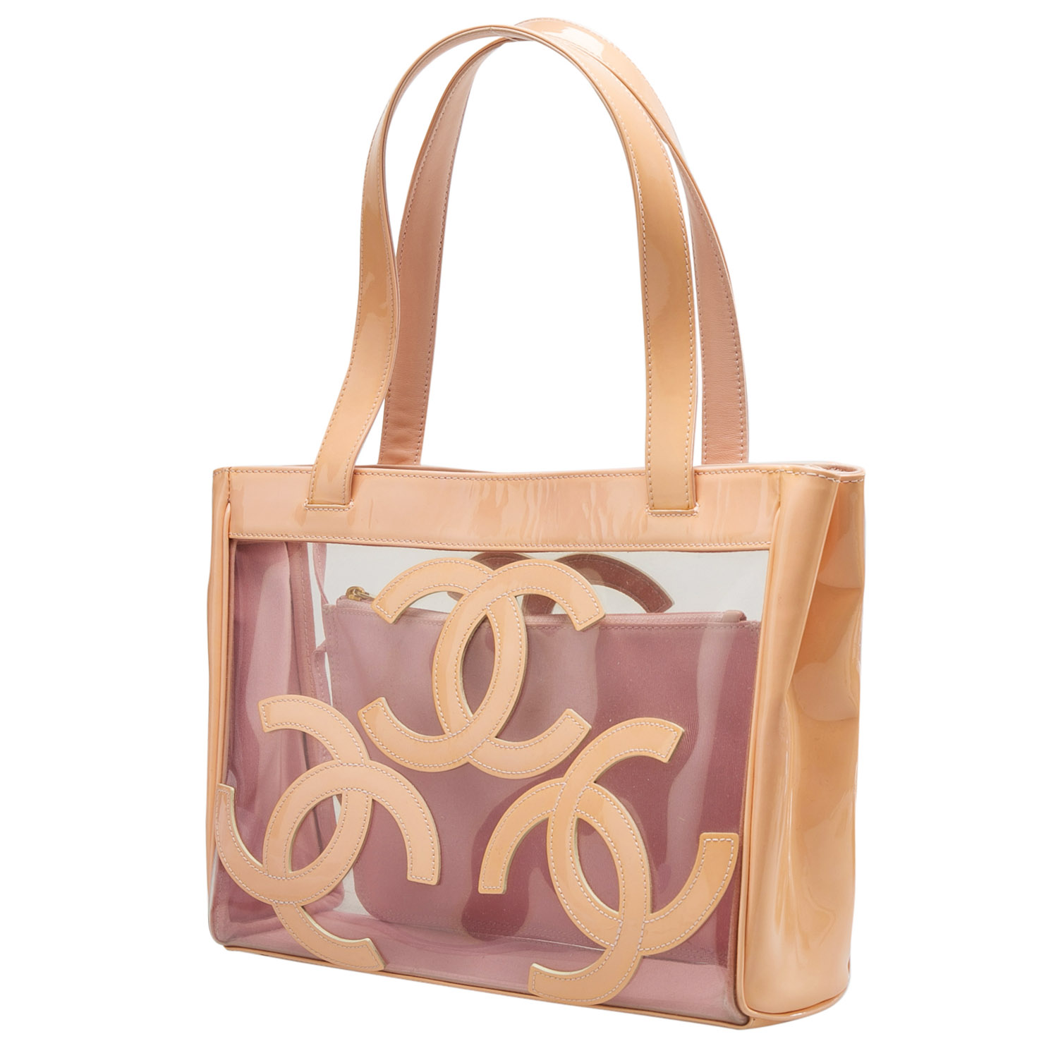 

Chanel Peach PVC and Patent Leather  Triple CC Tote, Orange