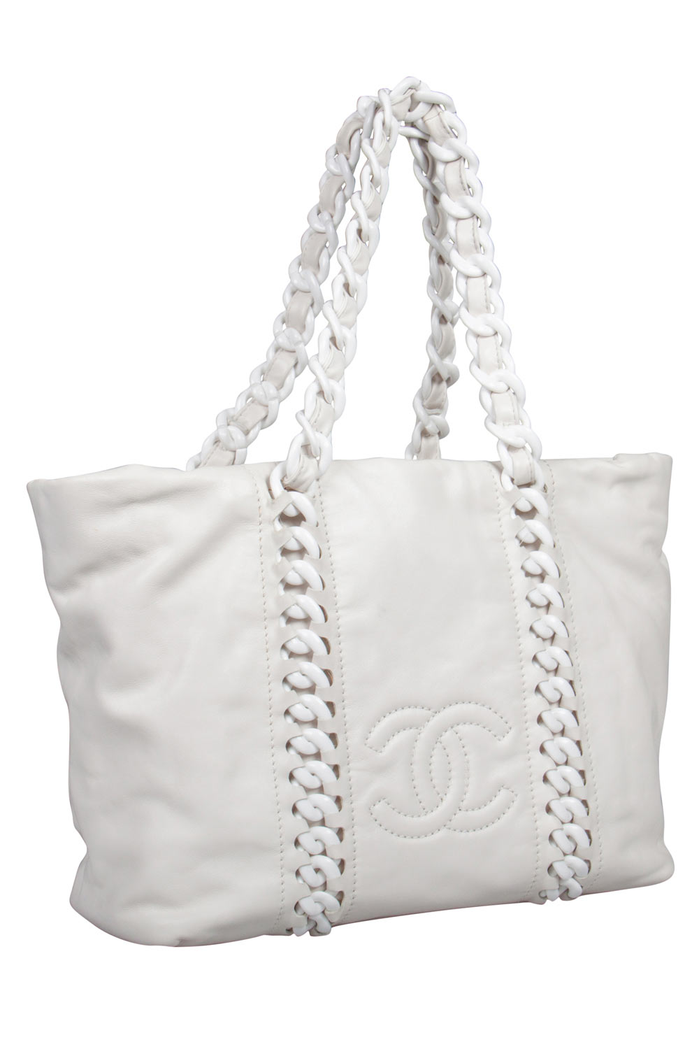 

Chanel White Leather Modern Chain Rhodoid Tote
