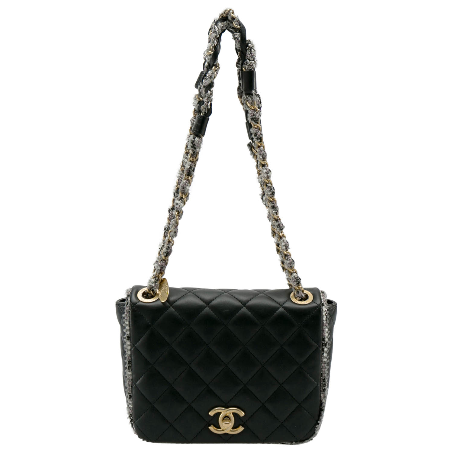 

Chanel Black Leather and Tweed Trim CC Turnlock Flap Bag