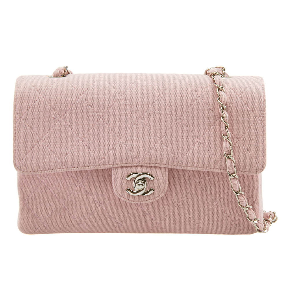 

Chanel Light Pink Quilted Jersey Medium Vintage Classic Single Flap Bag