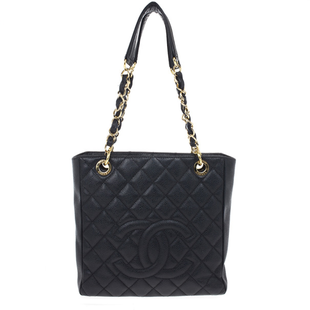 مملوكة مسبقًا Chanel Black Quilted Caviar Petite Shopping Tote 