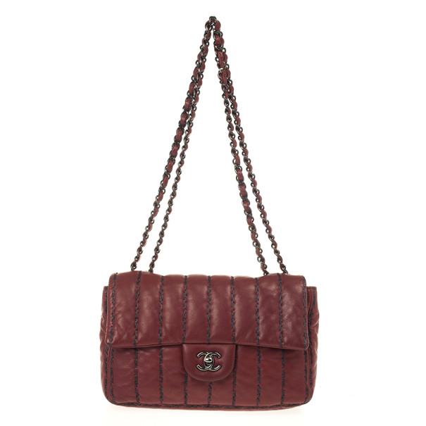 Chanel Jumbo Flap Bag Burgundy Lambskin with Pinstripe Stiching