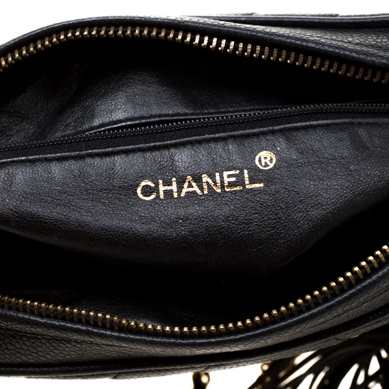 Chanel Black Chevron Leather Vintage Tassel Camera Shoulder Bag
