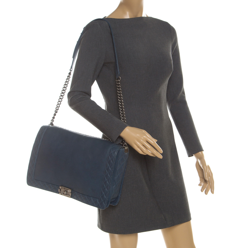 

Chanel Blue Leather  Reverso Boy Flap Bag