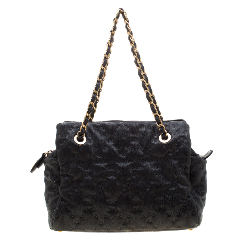 Chanel Black Quilted Leather Wild Stitch Tote