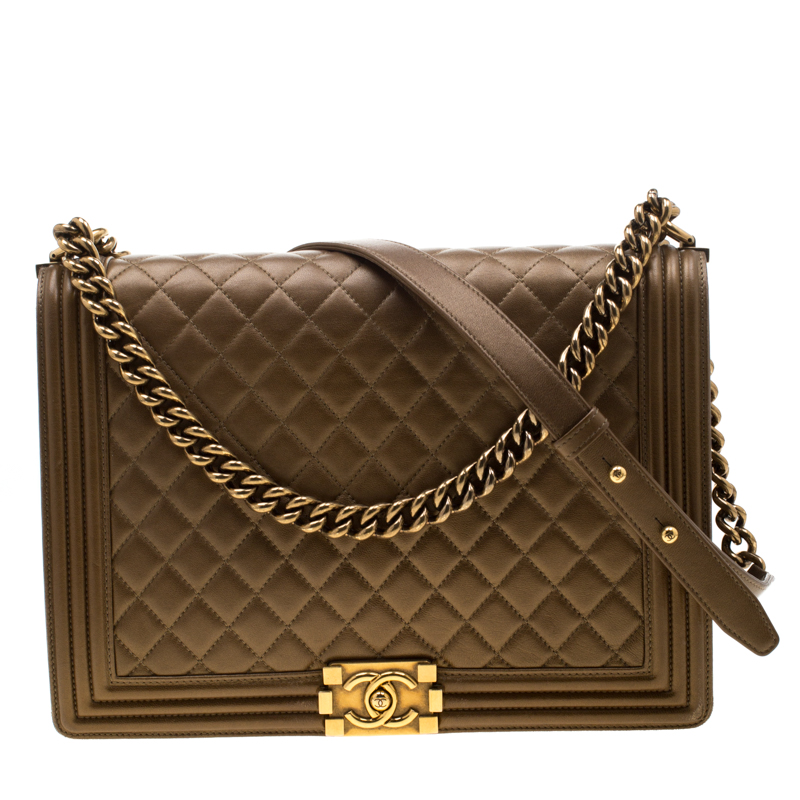 Chanel Brown Quilted Leather Large Boy Flap Bag