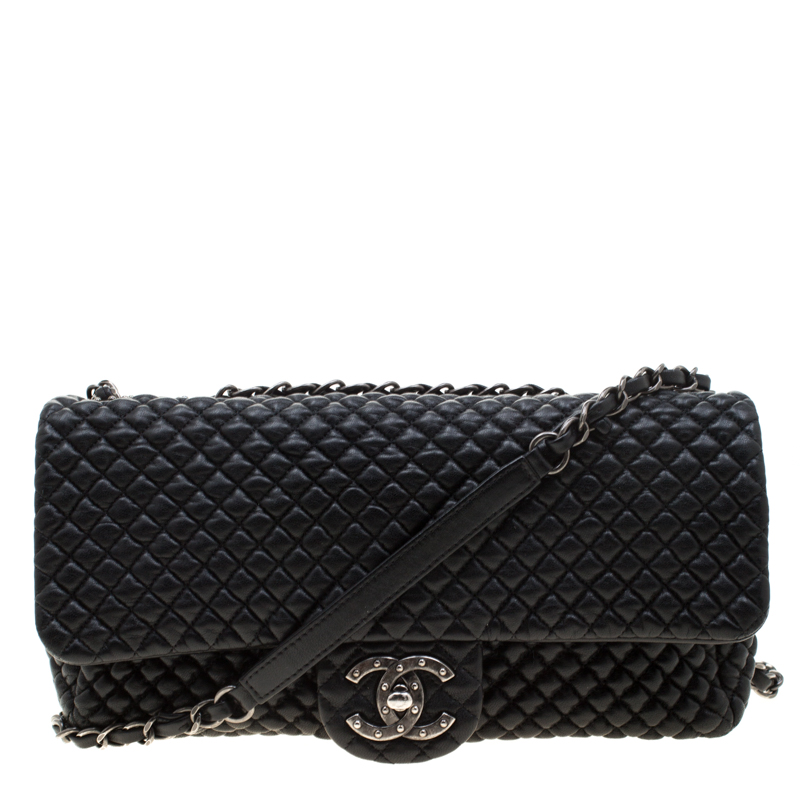 Chanel Black Leather Quilted Chocolate Bar Flap Bag 