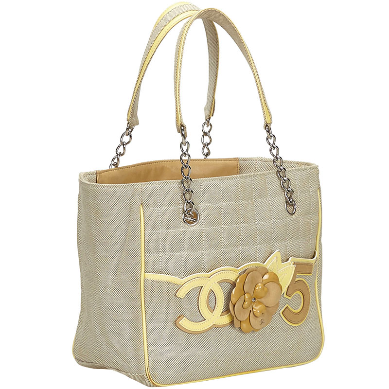 

Chanel Gray Camellia CC No 5 Shopper Tote Bag, Grey
