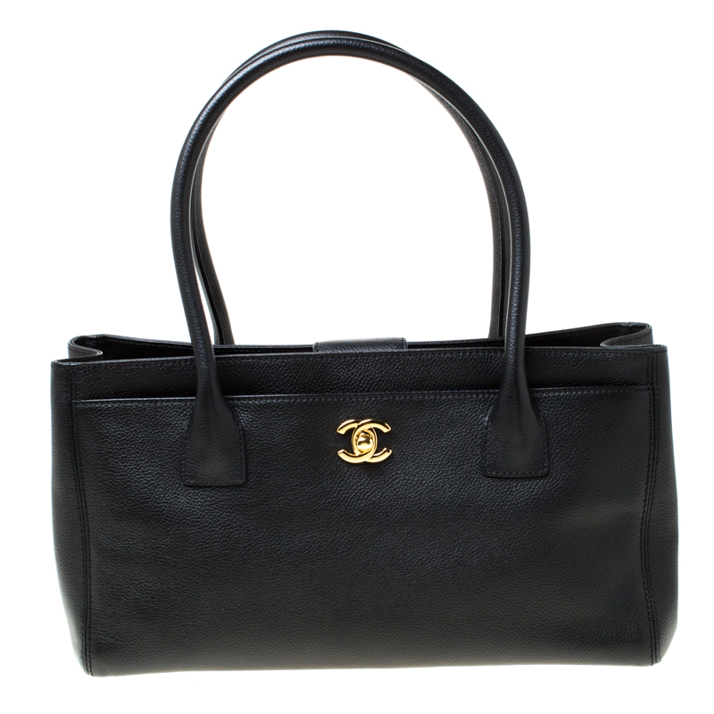 Pre Owned Chanel Black Leather Cerf Shopping Tote