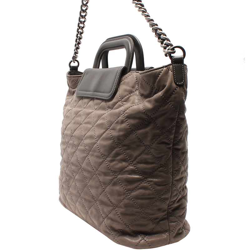 Chanel Mocha Quilted Leather Shoulder Bag, Grey