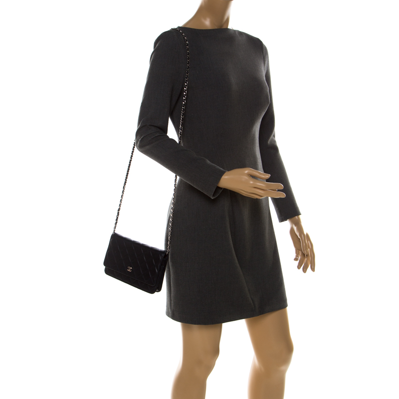 

Chanel Dark Navy Quilted Leather WOC Chain Bag, Black