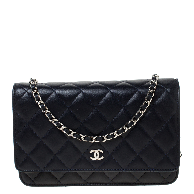Pre Owned Chanel Dark Navy Quilted Leather WOC Chain Bag