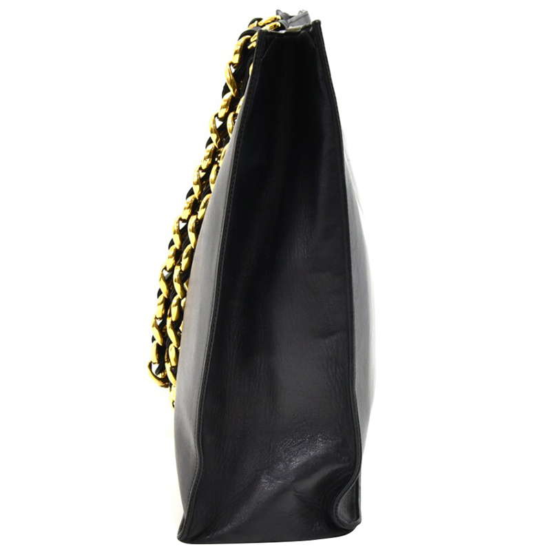 

Chanel Black Leather Jumbo  Shopping Tote