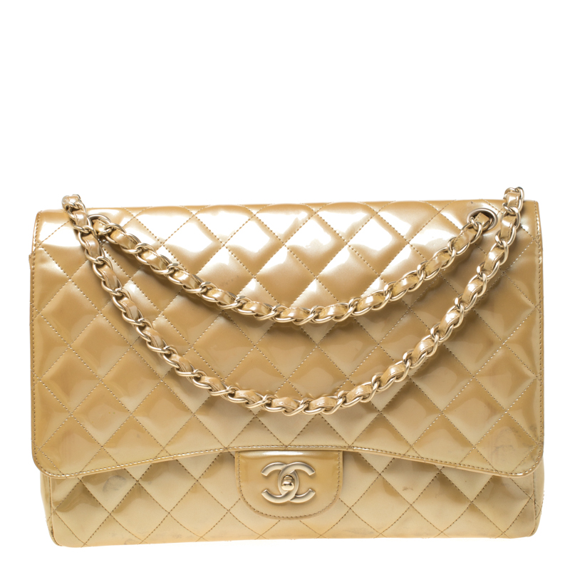 مملوكة مسبقًا Chanel Yellow Quilted Patent Leather Maxi Classic Single Flap Bag